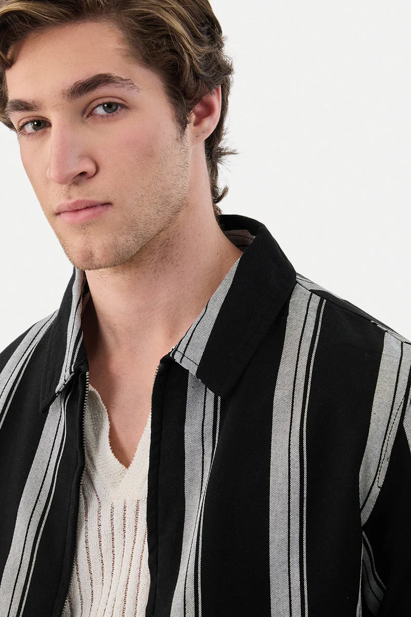 SNITCH Black Regular Fit Stripes Zipper Jacket for Men | Best Price UAE
